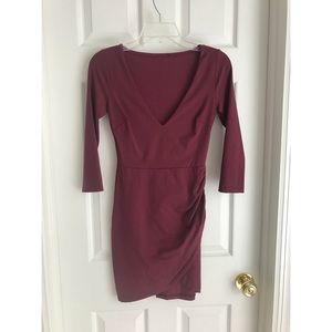 Maroon Bodycon Draped Dress